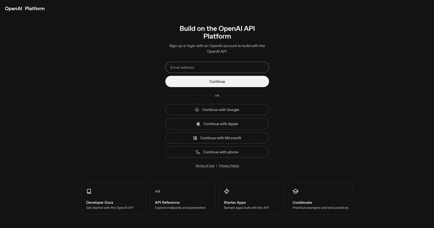 Pantalla de registro de la plataforma de OpenAI